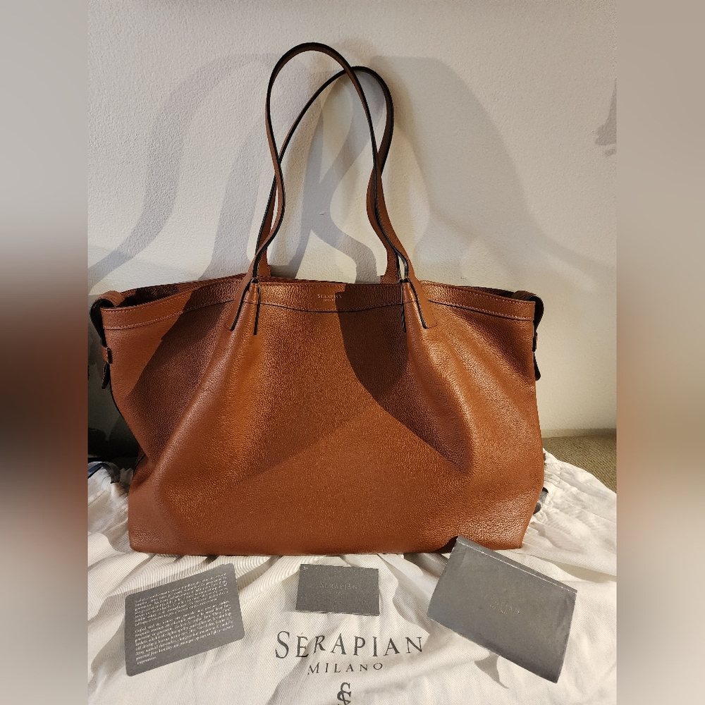 Serapian Large Secret Tote Bag in Rugiada Leather - Tan